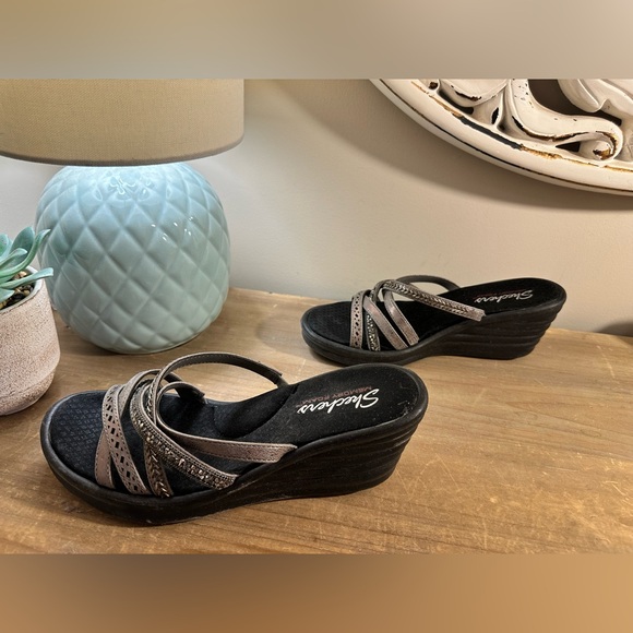 Skechers Women's Black and Silver Wedge Sandals - Picture 4 of 5